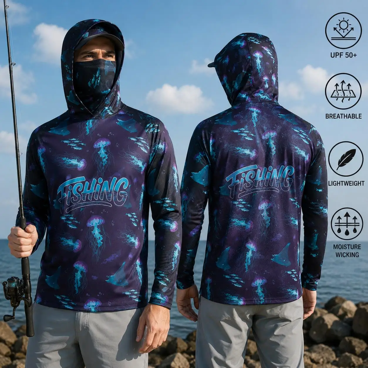 Fishing Shirt Hooded Men Fishi - Fishing Mask Sun Protection 评论和价格